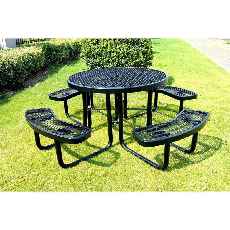 Hivvago Heavy Duty Steel Metal Round Picnic Table w/ 4 Benches Outdoor Patio Dining Set