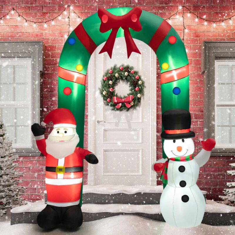 Hivvago 8 Feet Christmas Inflatable Archway with Santa Claus and Snowman