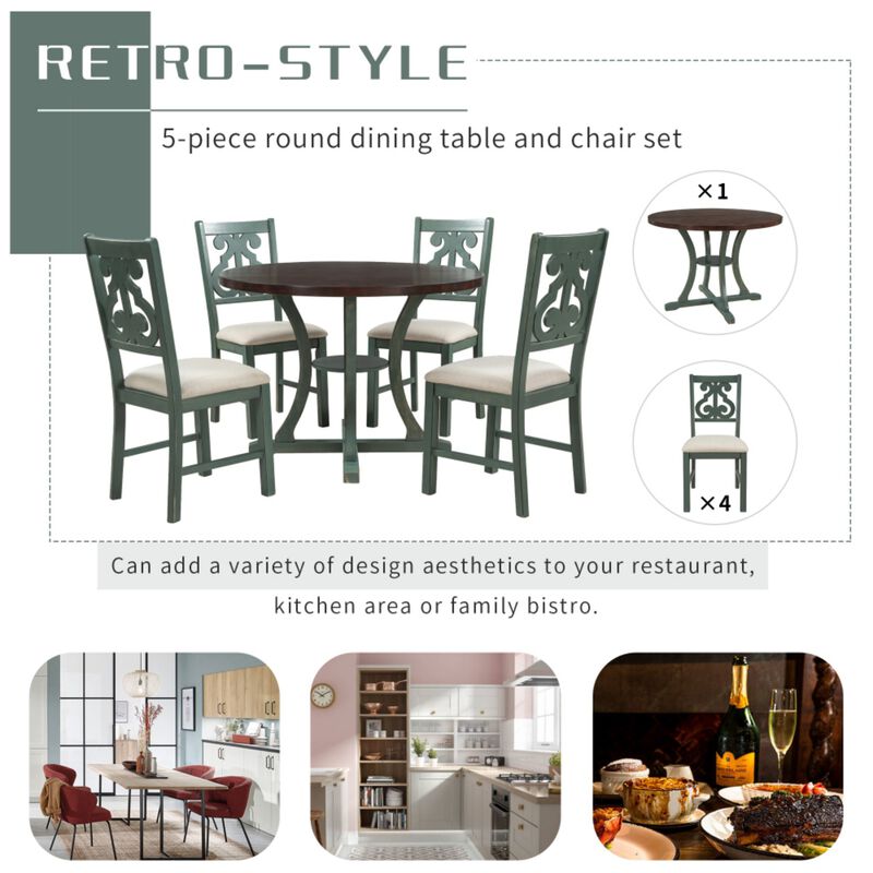 Krafti 5‑Piece Retro Round Dining Table Set image number 4