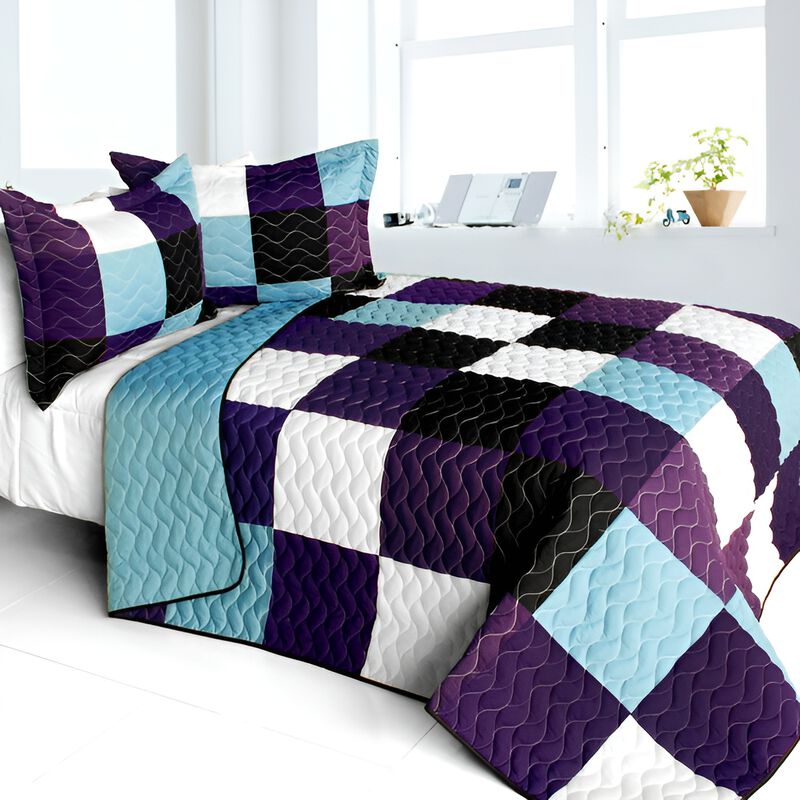3PC Vermicelli-Quilted Patchwork Quilt Set Soft Lightweight Bedding image number 0
