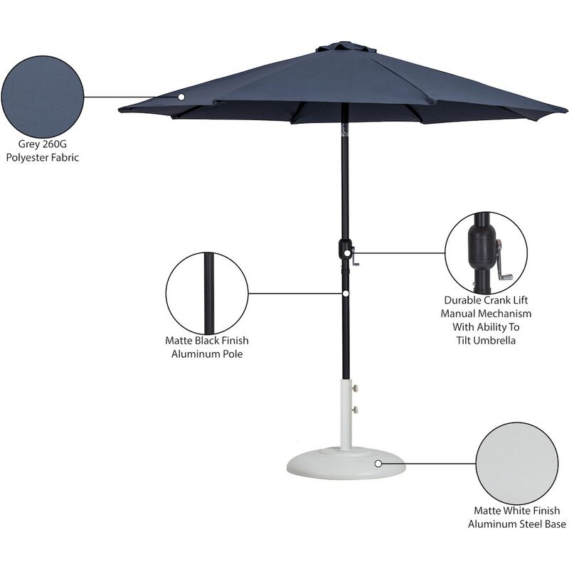Meridian Furniture Fiji Grey Fabric / Matte White Aluminum Patio Umbrella with Base Sets