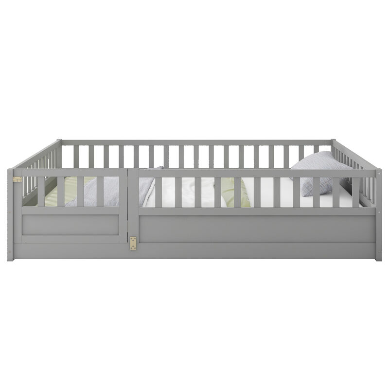 Floor Bed Frame for Kids with High Security Rails and Entry Door