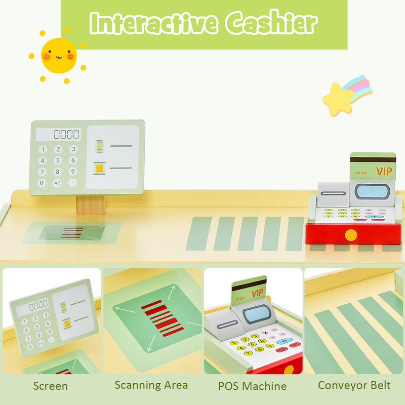 Kids Wooden Supermarket Playset with Checkout Counter &ndash; Fun Green Design image number 5