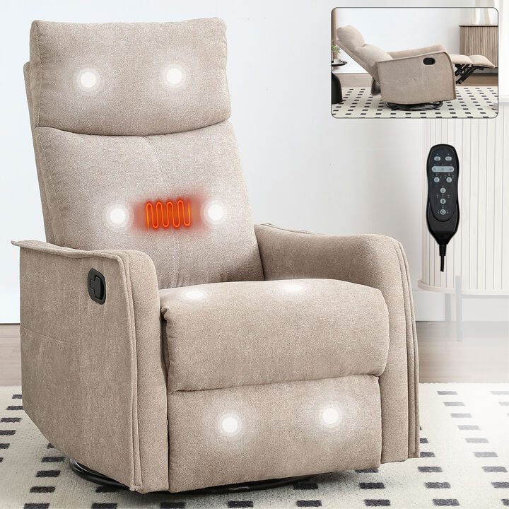 Heat Massage Manual Recliner, ArmChair with Rocker and Swivel, Khaki
