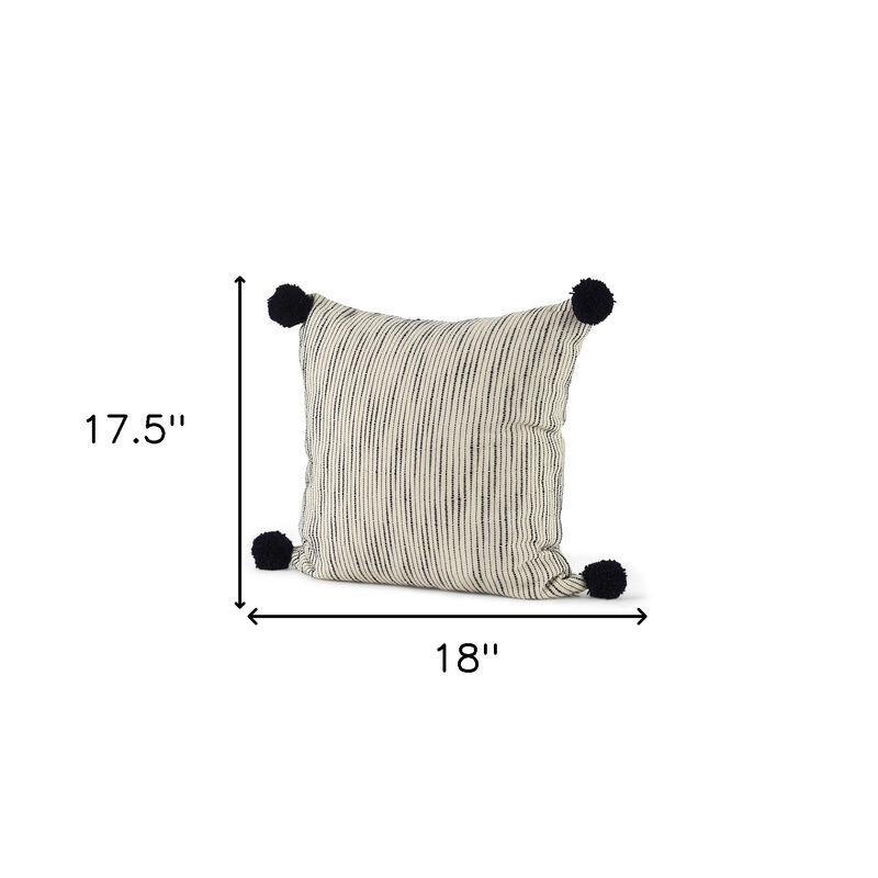 HomeRoots 18" Cream And Black Abstract Wool Blend Throw Pillow Cover with Pompoms image number 3