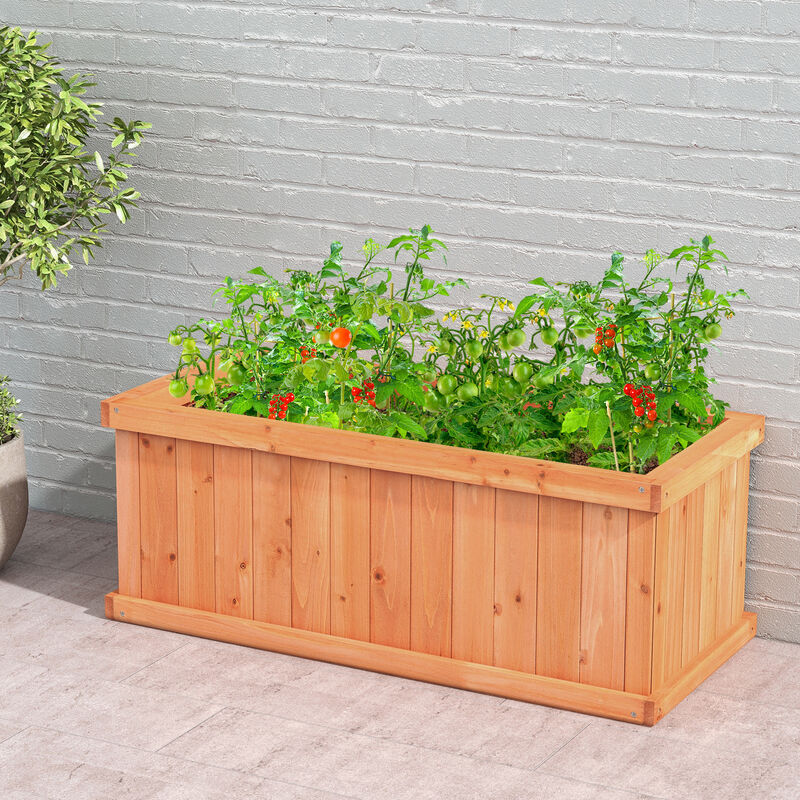 Raised Garden Bed Wooden Planter Box with 4 Drainage Holes and Detachable Bottom Panels-Orange