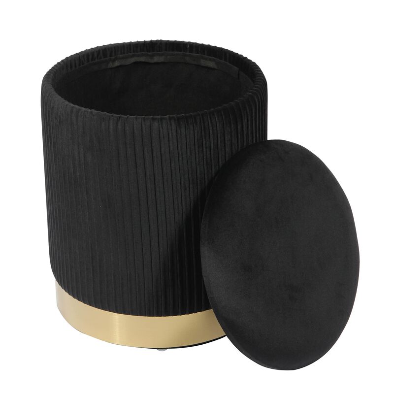 Tov Furniture Zoe Pleated Velvet Round Storage Ottoman (Black) image number 3