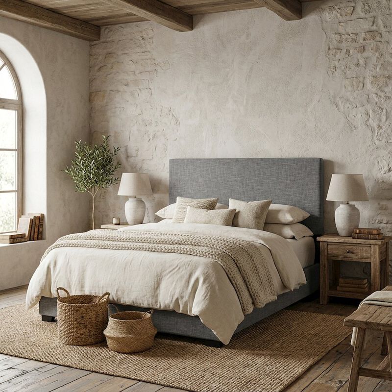 Upholstered Linen Fabric Full Queen Headboard with Padded Design image number 2