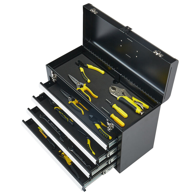 Portable Metal Tool Box with 4 Drawers, Locking Chest with EVA Liner and Ball Slides-Black image number 8