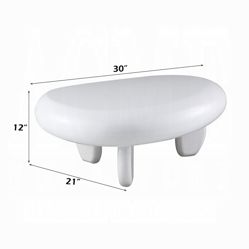 Vayu Coffee Table, 30 Inch Asymmetric Pebble Design, High Gloss White image number 5