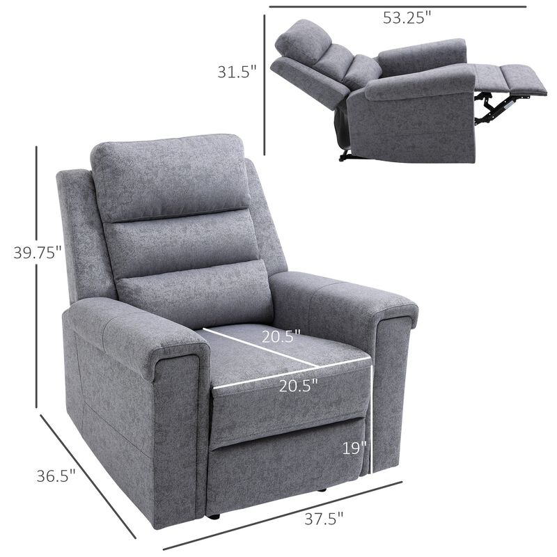 Grey Theater Seat: Modern Linen Fabric Recliner with Overstuffed Arms image number 2