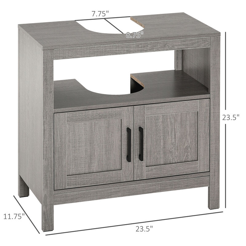 Wooden Pedestal Under Sink Storage Cabinet, Bathroom Organizer w/ 2 Doors, Grey