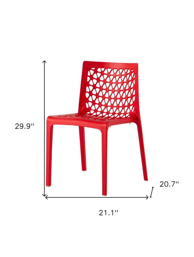 HomeRoots Set of Two Red Heavy Duty Plastic Outdoor Stacking Dining Chairs image number 5