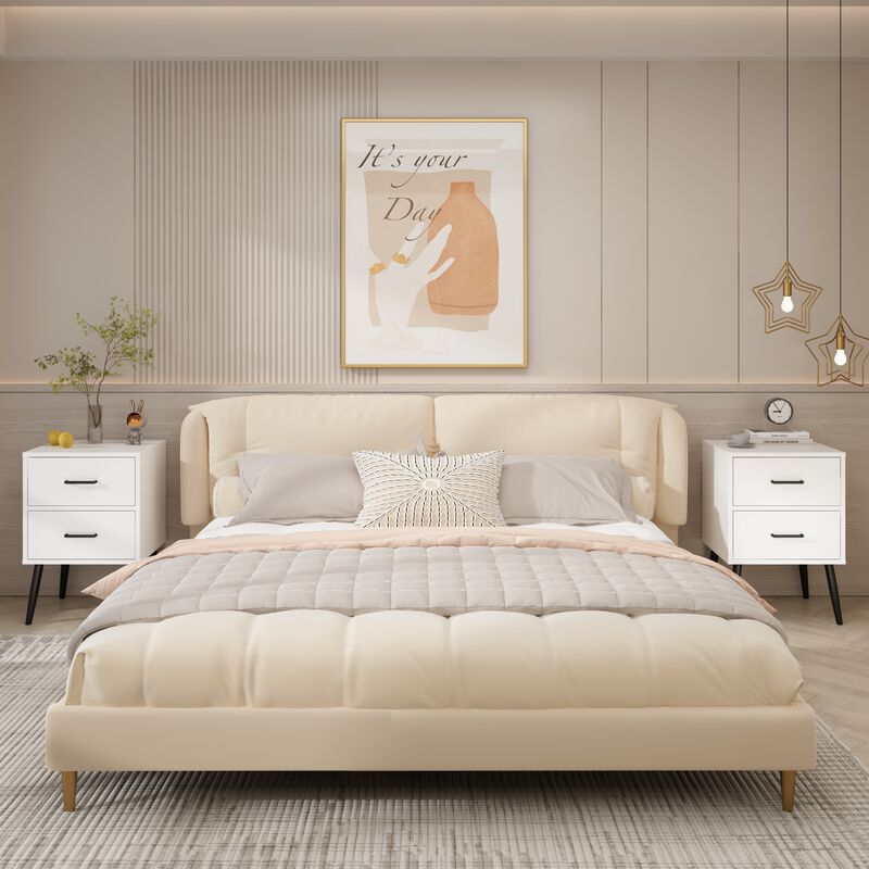 Assembled 2-Drawer Nightstand White Metal Legs Handles image number 4