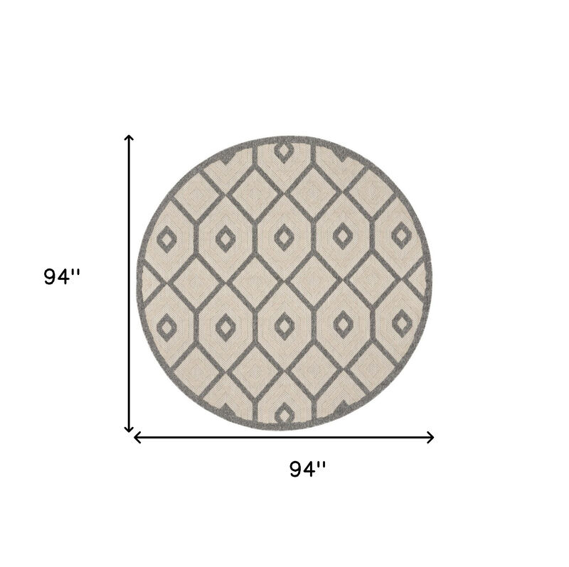 HomeRoots 8' Cream And Gray Round Geometric Indoor Outdoor Area Rug image number 5