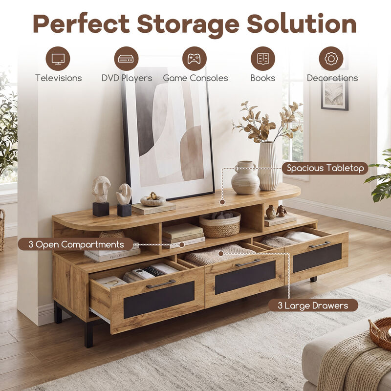 Entertainment Center TV Stand with 3 Drawers and Open Storage Shelves image number 7