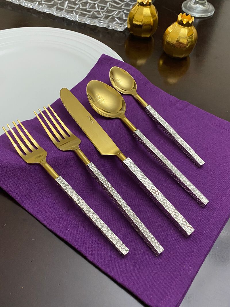 Golden 20 Piece Flatware Set, Service for 4 (Multi Design Handle)