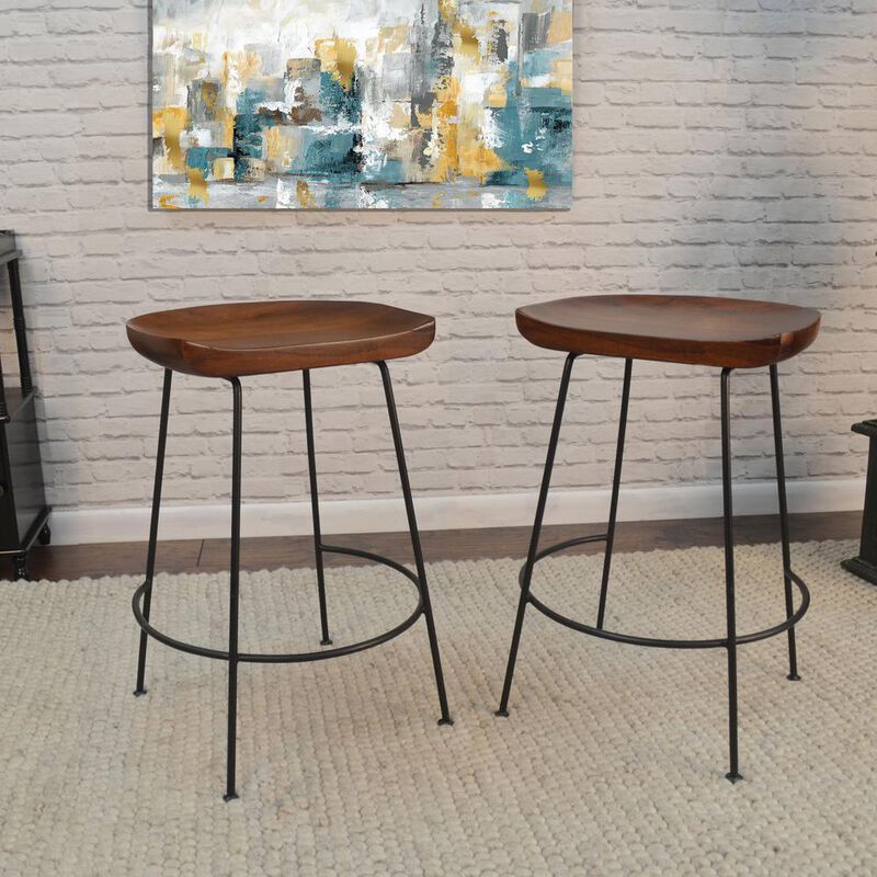 Carolina Living Diya 24.5 Counter Stool - Set of 2 - Chestnut Seat - Black Base