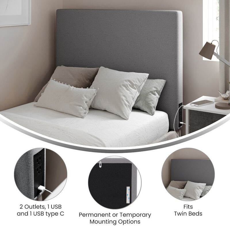 Flash Furniture Upholstered Twin Headboard with Two Power Outlets, USB Port image number 4