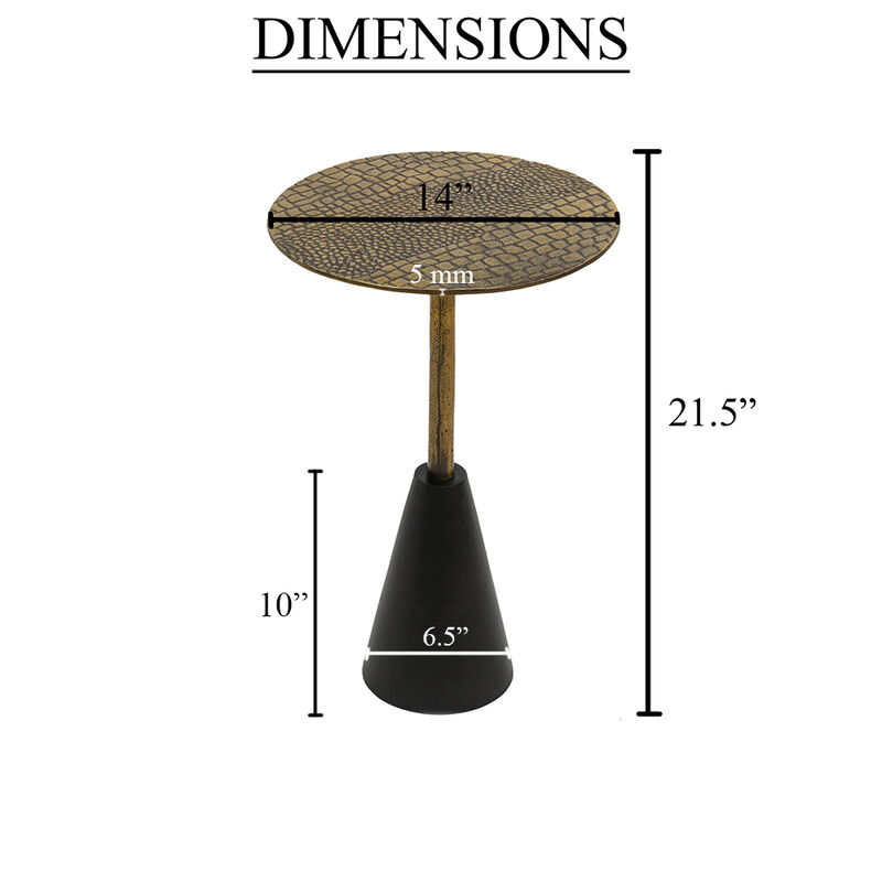 Zavra 21.5" Side End Drink Table | Aluminum Cast Craftmanship I Antique Brass with Crocodile Pattern