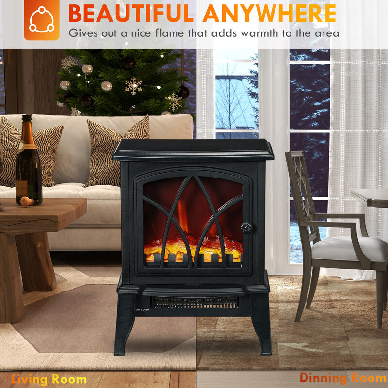 Portable Electric Fireplace Stove, 18" Freestanding Fireplace Heater with Realistic Flame, Overheating Protection, image number 3