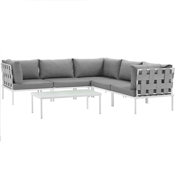 Harmony 6 Piece Outdoor Patio Aluminum Sectional Sofa Set - White Gray