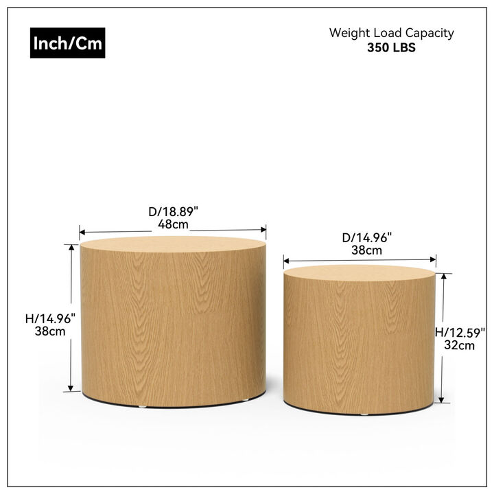 MDF side table/coffee table/end table/nesting table set of 2 with oak veneer for living room, office, bedroom