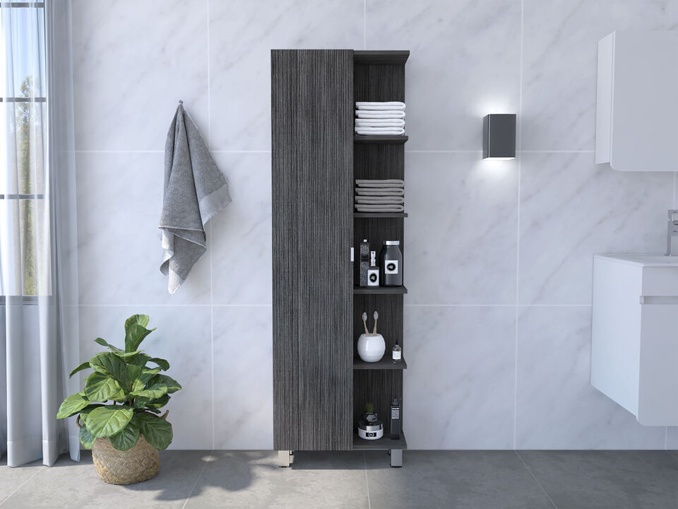 DEPOT E-SHOP Venus Linen Single Door Cabinet, Five External Shelves, Four Interior Shelves, Light Oak