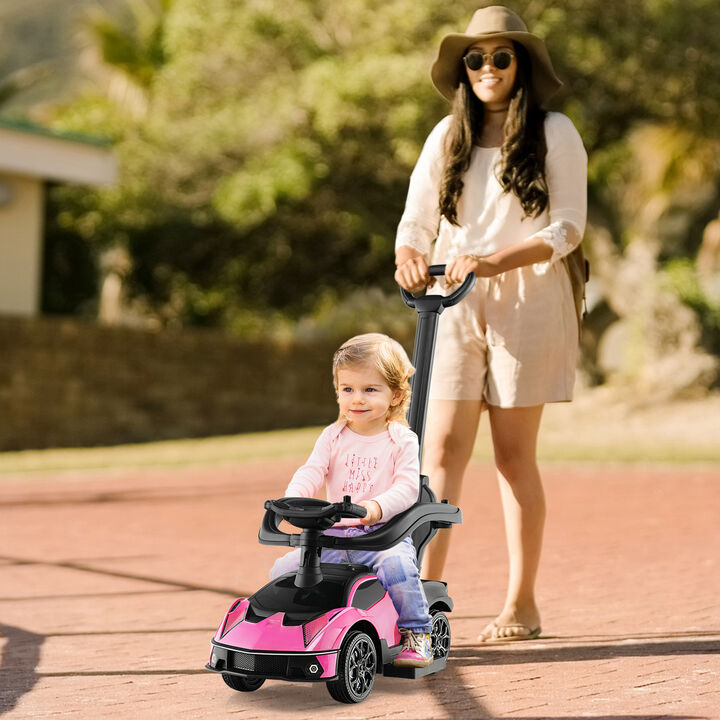 3 in 1 Push Ride On Toy Car with Handle and Guardrail for Toddlers