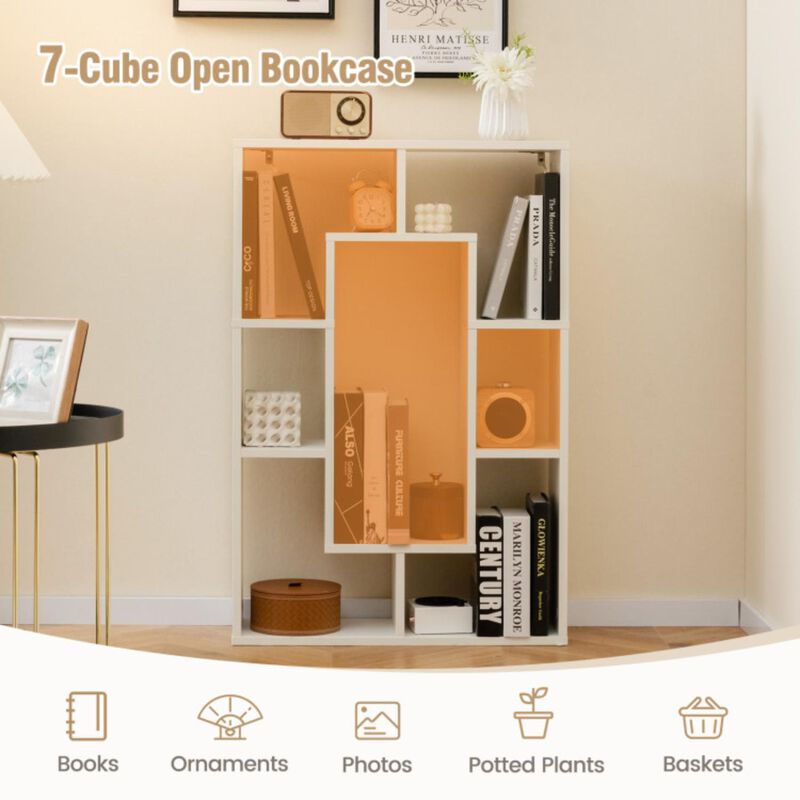 Hivvago 7-Cube Geometric Bookshelf Modern Decorative Open Bookcase