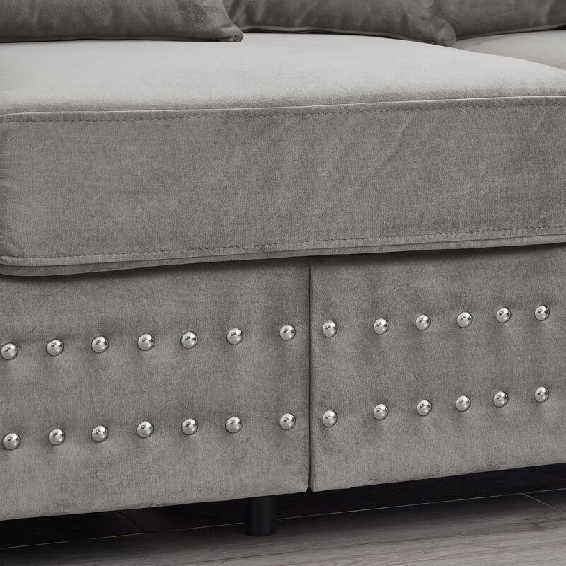 Merax Modern Design Living Room Sofa Square armrest with Silver Nails Decoration image number 6