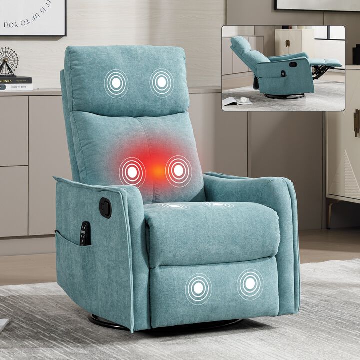 Manual Recliner Chair with Heat and Massage, Rocker and Swivel Chair in Fabric for Living Room