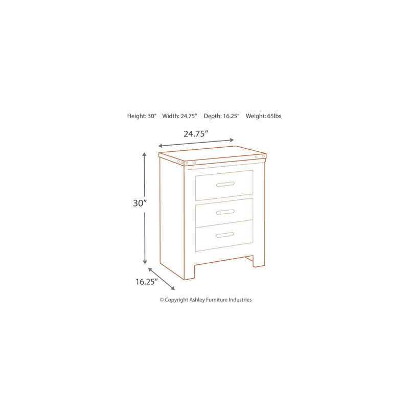 Zoey Nightstand w 2 Drawers, USB Port, Rustic Brown Plank Details - Benzara
