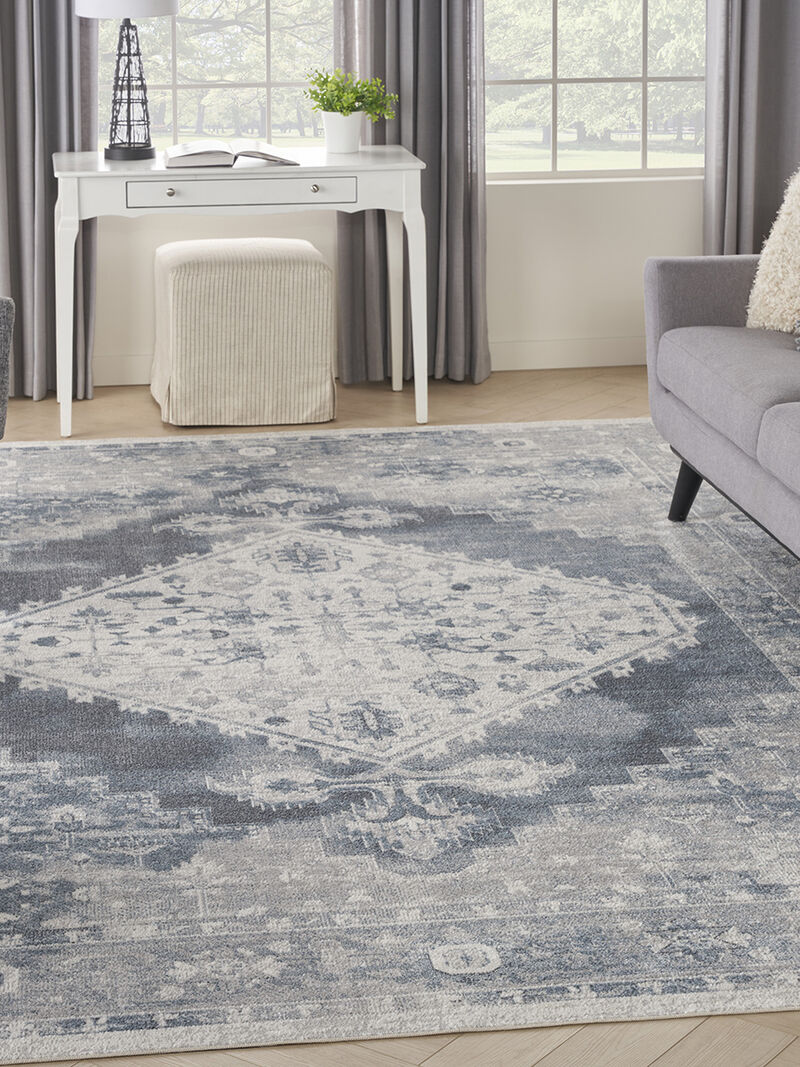 Astra Machine Washable ASW11 Blue/Ivory 6'7" x 9' Rug