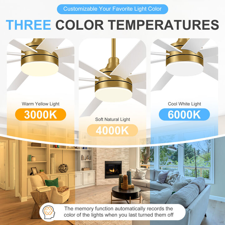 Breezary 65" LED Ceiling Fan with Light, 8 Blade, 6 Speed DC Motor, Remote Control