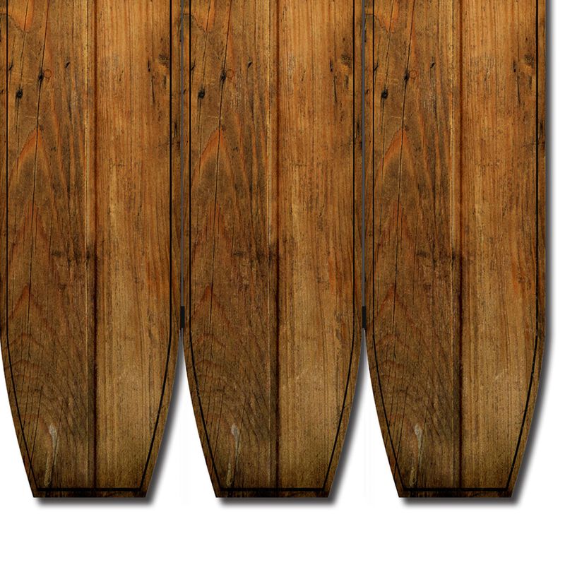 Plank Style Surfboard Shaped 3 Panel Wooden Room Divider, Brown-Benzara image number 4