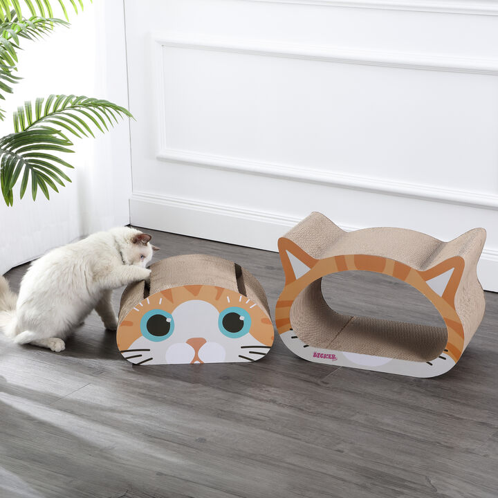 Opal Modern Cardboard Happy Cat Head 2-in-1 Cat Cave Scratcher with Built-In Bell Toys and Catnip