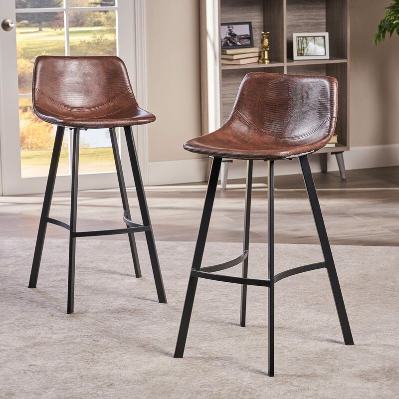 Streamdale Snakeskin Barstool Set: Curved Seating, Matte Black Legs