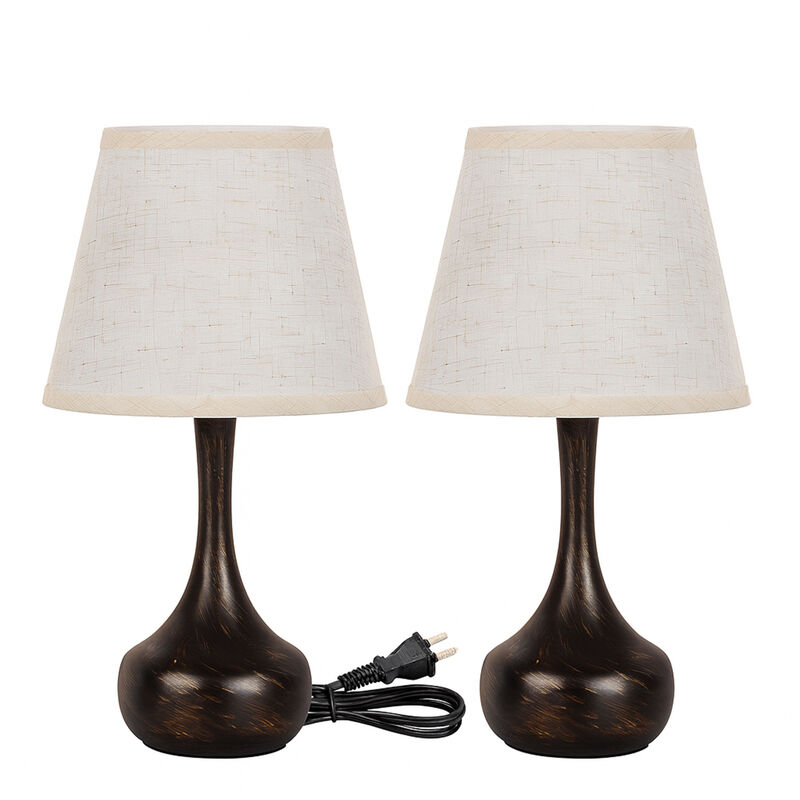 17.3 in. Table Lamp with Gray Linen Shade and Touch Control (Set of 2)