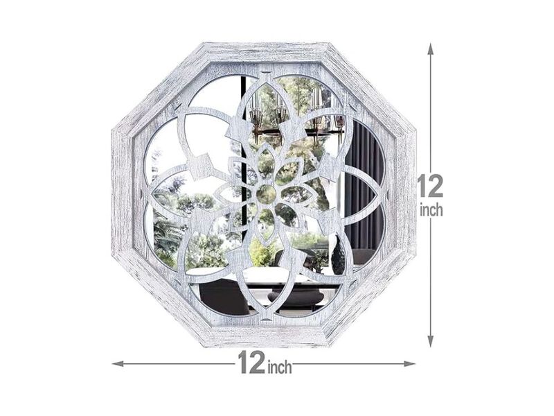 2-Pack 12" Rustic White Octagon Wall Mirrors &ndash; Vintage Farmhouse Decor