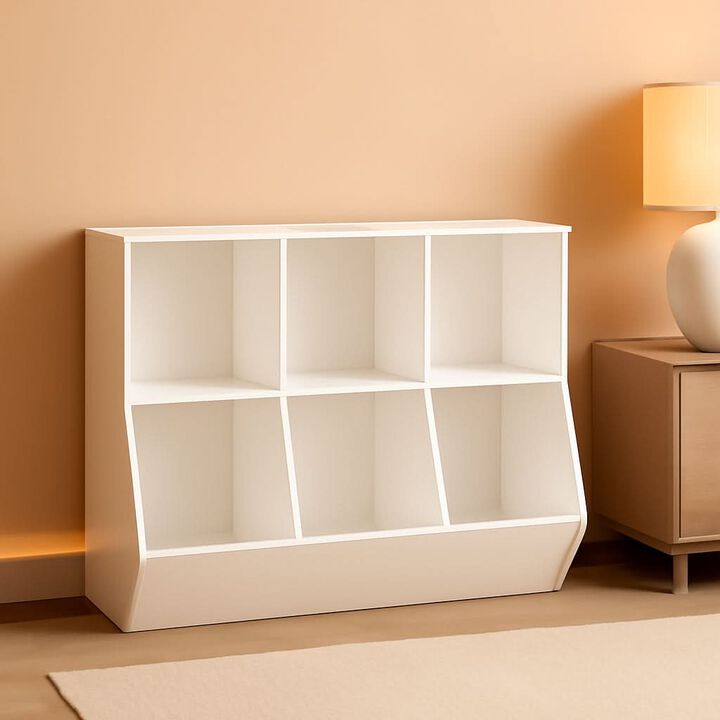 ShipItFurniture White 35.4" Kids Bookshelf - 3 Compartments with Tiltable Toy Bins