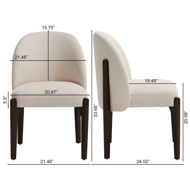 Wooden Dining Chairs Set of 2, Modern Fabric Upholstered Kitchen Chairs Side Chairs image number 3