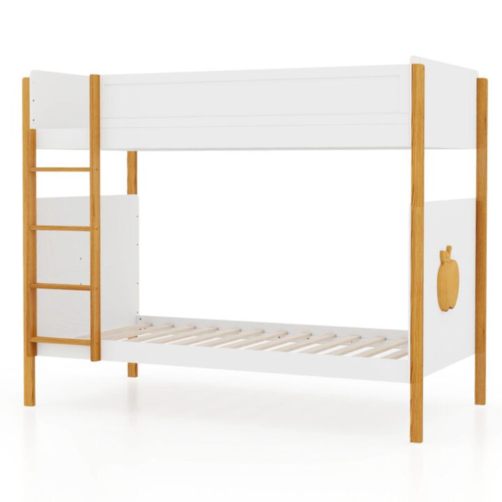 Hivvago Twin Over Twin Bunk Bed with Integrated Ladder and Safety Guardrails-Twin Size