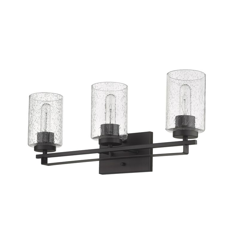 Hivvago Bronze Metal and Textured Glass Three Light Wall Sconce