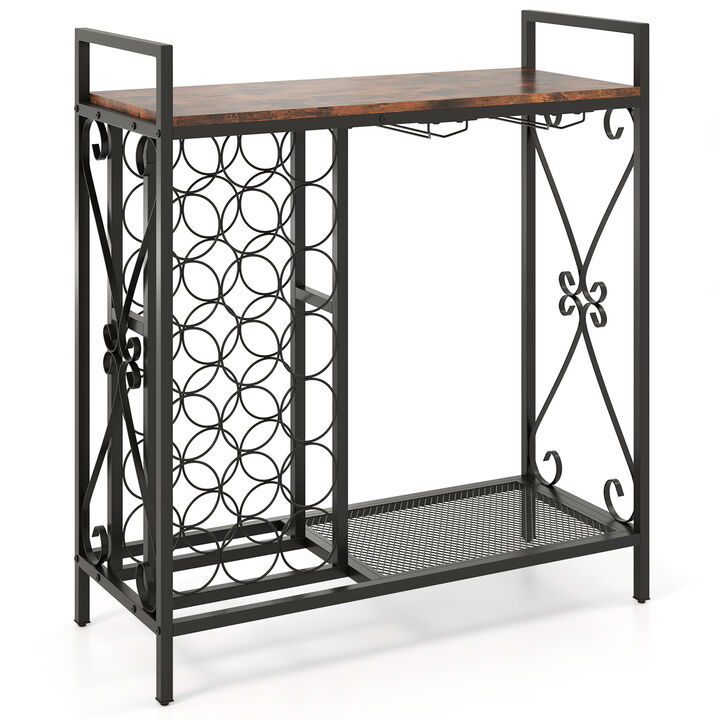 21 Bottle Wine Rack Freestanding Floor Wine Bottle Organizer with Glass Holder