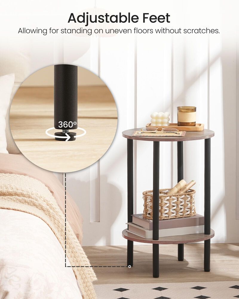 CHOEZON Round Side Table Set of 2, 2-Tier End Table, Small Nightstand with Sturdy Metal Tube, Industrial Coffee Table, for Livin