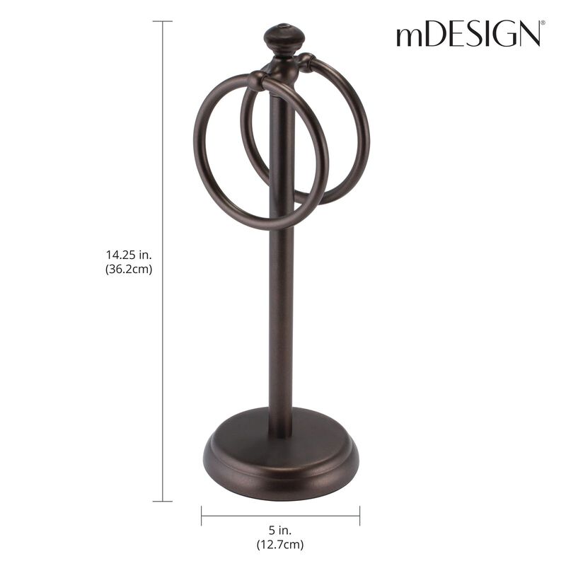 mDesign Steel Bathroom Towel Rack Holder Stand with 2 Hanging Rings - Chrome image number 4