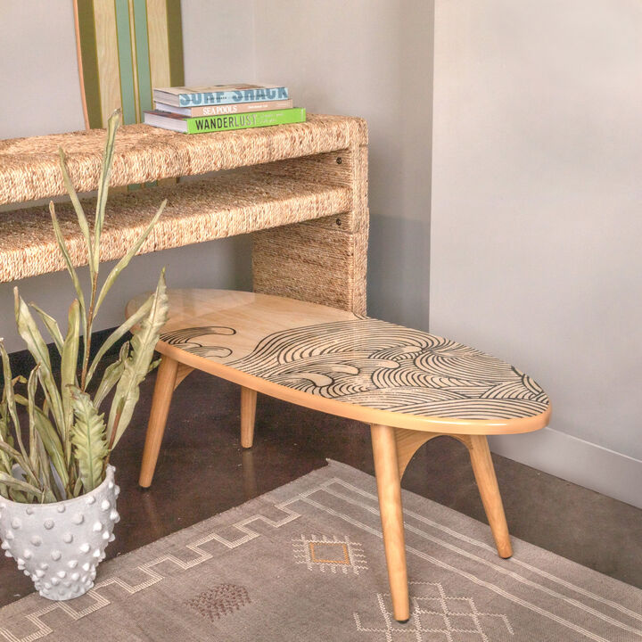 Sea Waves Surfboard Oval Coffee Table, Multicolor