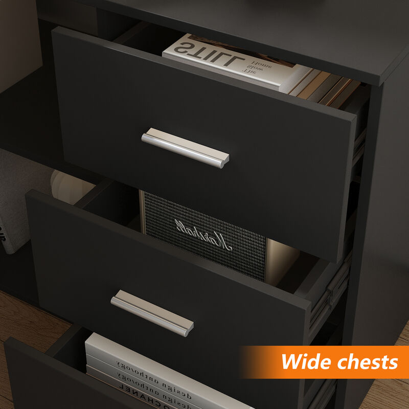 55.1 in. L-Shaped Black Wood Computer Desk Writing Desk Office Executive Desk With Removable Tabletop, Shelves 3-Drawers