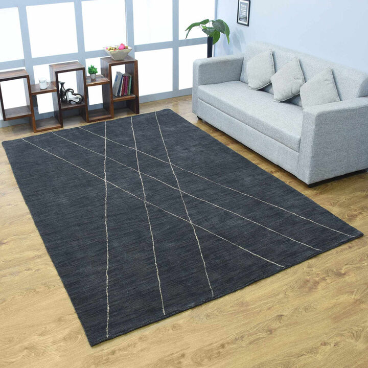 RUGSOTIC CARPETS HAND KNOTTED LOOM WOOL ECO-FRIENDLY AREA RUGS  - Rectangle, Geometric Modern Design, High Pile Thick Handmade Anti Skid Rugs for Living Room (L00645)
